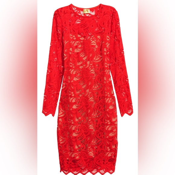 NEW Fitted Knee Length Bright Red Lace Dress in Size 6. Never worn. - Picture 9 of 9